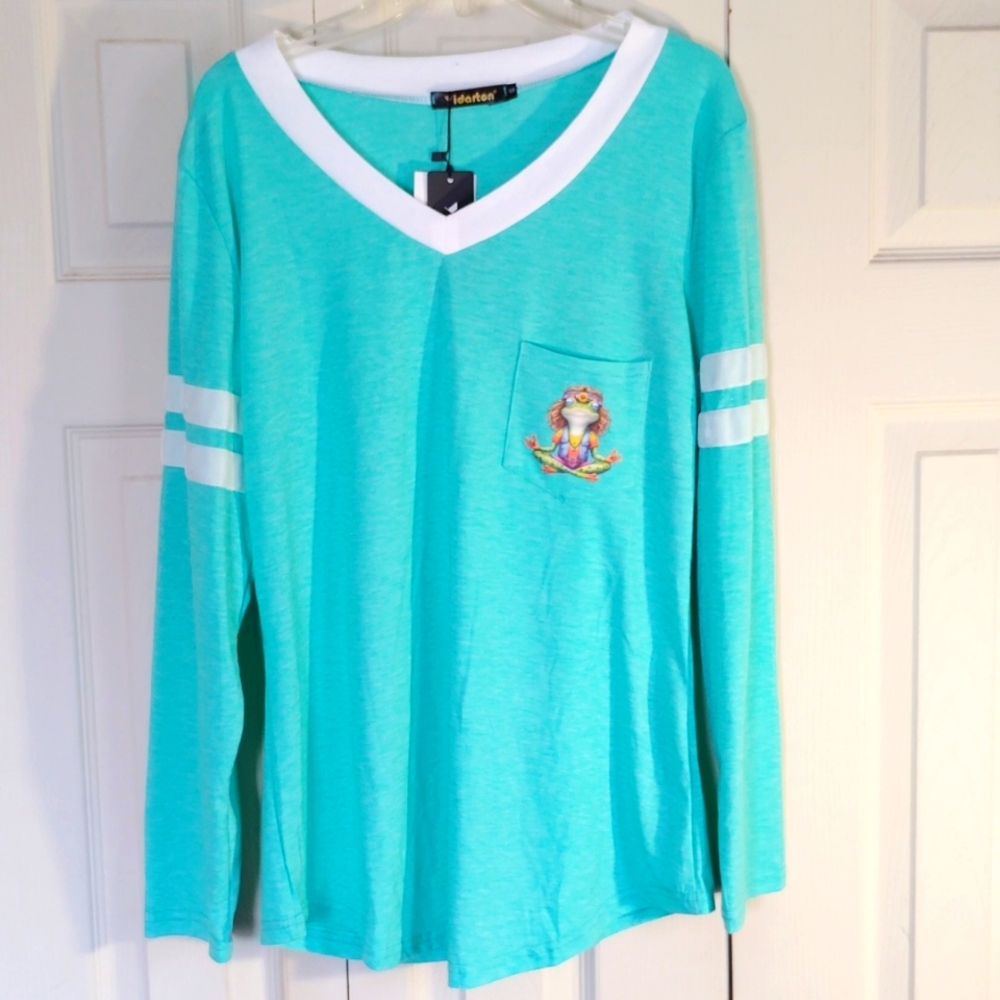 MEDITATION PEACE FROG TURQUOISE NWT SIZE S TOP